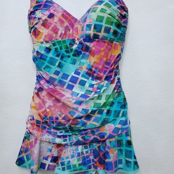 Profile by Gottex Tutti Frutti Bandeau Ruffle Hem Swimdress - Size 6 - Picture 2 of 16